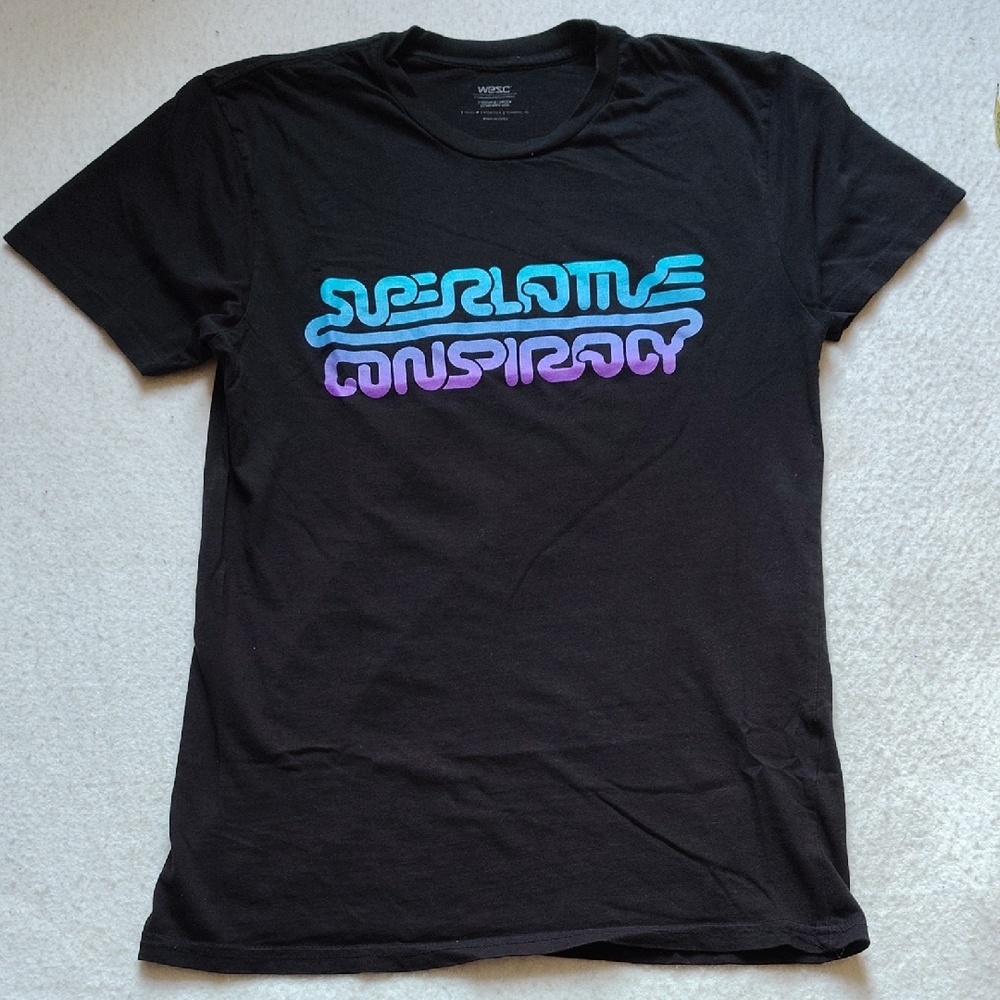 WESC Superlative‎ Conspiracy Logo T-Shirt Size Medium Black Blue Super Lame